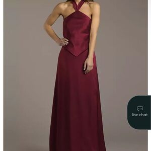 David's Bridal Strapless Wine Gown